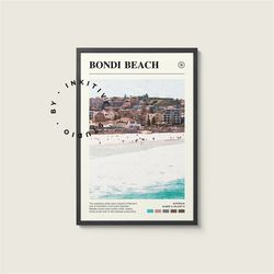 bondi beach poster - australia - digital watercolor photo, painted travel print, framed travel photo, wall art, home dec