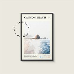 cannon beach poster - oregon - digital watercolor photo, painted travel print, framed travel photo, wall art, home decor