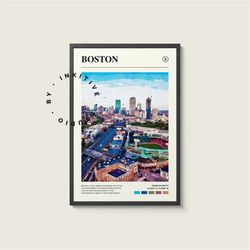 boston poster - massachusetts - digital watercolor photo, painted travel print, framed travel photo, wall art, home deco