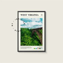 west virginia poster - usa - digital watercolor photo, painted travel print, framed travel photo, wall art, home decor,