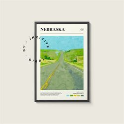 nebraska poster - united states - digital watercolor photo, painted travel print, framed travel photo, wall art, home de