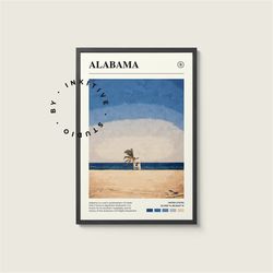 alabama poster - united states - digital watercolor photo, painted travel print, framed travel photo, wall art, home dec