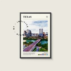 texas poster - united states - digital watercolor photo, painted travel print, framed travel photo, wall art, home decor