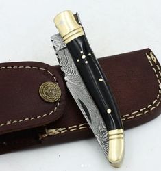 damascus folding knife,beautiful custom made hand made damascus steel folding blade pocket knife