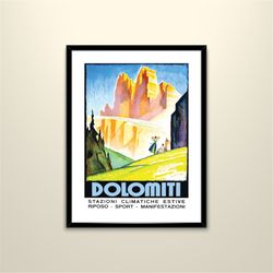 dolomiti, italy vintage travel poster - art deco, canvas print, gift idea, print buy 2 get 1 free