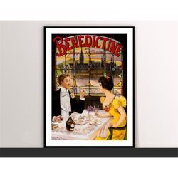 benedictine vintage poster by  lucien lopez silva food&drink poster - art deco, canvas print, gift idea, print buy 2 get