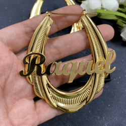 custom name stainless steel bamboo oval hoop earrings 65mm metal women jewelry