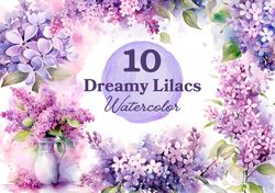 10 dreamy lilacs watercolor clipart