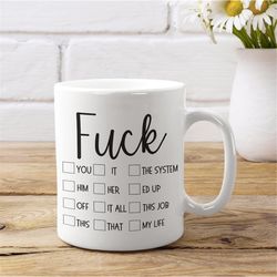 fuck mug choose your mood, washable check box, fuck mug, swearing mug, no fucks, funny sassy mug, cuss word, swear word,