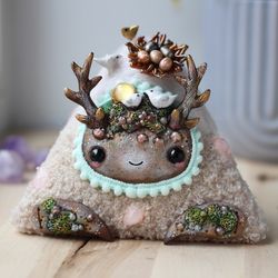 ooak toy art , collectible doll in single copy , fluffy plush cute toy , mountain , deer doll for gift , funny doll