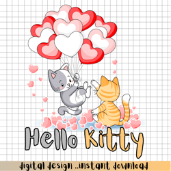 hello kitty png,cute kittens playing together with heart air balloons png.