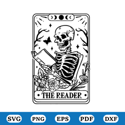 the reader tarot card svg, skeleton reading svg, the reader svg, book lover svg, reading svg, booktrovert svg,reader svg
