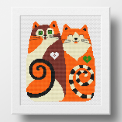 cute cats cross stitch pattern, orange cat embroidery, counted cross stitch pdf, kitten cross stitch chart