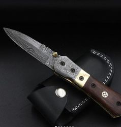 custom handmade damascus steel pocket folding knife hunting camping knife