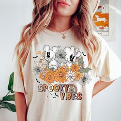 floral spooky vibes mickey and minnie halloween shirt, mickey & minnie ghost halloween shirt, boo to you tee