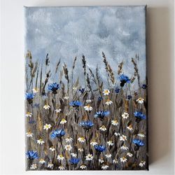 unique acrylic painting landscape of wildflowers - perfect wall decor