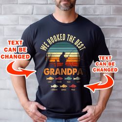 we hooked the best grandpa tshirt fathers day gift, custom grandkids names shirt, grandpa fishing sweatshirt gift from g