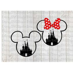 svg jpeg dxf pdf  file for mickey and minnie with castle