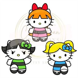 super hello powerpuff kitty dxf, svg, png files layered svg bundle files