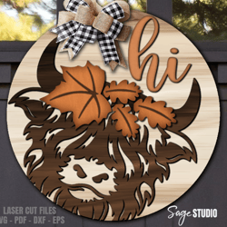 fall highland cow svg laser cut files | fall svg | cow svg | welcome sign svg | front door sign svg | glowforge files