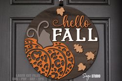 hello fall svg | laser cut files | leopard print pumpkin svg | welcome sign svg | front door sign | glowforge files