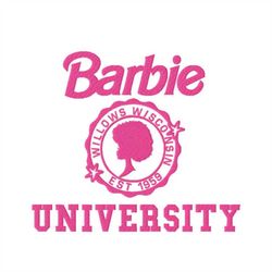 barbie university embroidery designs, barbie font embroidery pattern for girls willows wisconsin est 1959, afro barbie 6