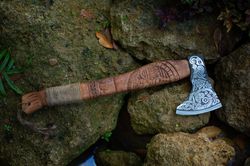 engraved viking axe - raven