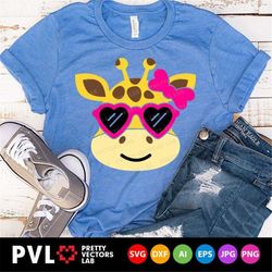 giraffe face svg, giraffe with sunglasses svg, giraffe girl cut files, baby clipart, girls svg dxf eps png, birthday svg