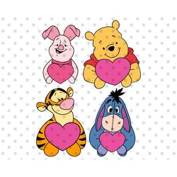 4pcs, valentine's day friends svg bundle, love svg, heart svg, candy hearts svg, honey bear svg