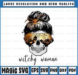 Witchy Woman PNG, Halloween Fall Skull Bun Spider Witch Digital Download, Sublimation Digital Download