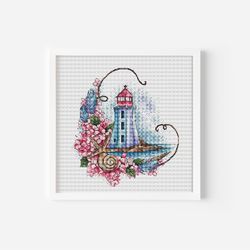 lighthouse cross stitch pattern pdf, ocean theme nautical counted cross stitch instant download, handmade gift, summer