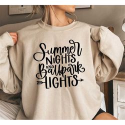 summer nights baseball sweatshirt and hoodie, ballpark lights shirt, baseball fan shirt, summer vibes shirt,summer baseb