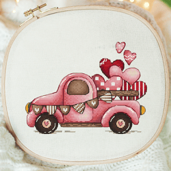 car cross stitch pattern pdf instant download, love counted cross stitch, heart cross stitch pattern, garland of flags