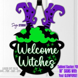 witch door hanger svg | laser cut files | halloween svg | welcome witches svg | cauldron svg | glowforge file