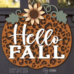 hello fall svg | laser cut files | leopard print pumpkin svg | welcome sign svg | front door sign | glowforge files