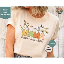 custom mama floral shirt, mom shirt with kids names, personalized shirt for mom, custom mama shirt, mother's day floral