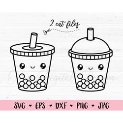 bubble tea svg boba tea cut file kawaii drink cute food boba tea lover summer funny cartoon kids shirt design silhouette