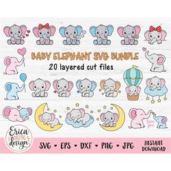 baby elephant svg bundle layered cut files for cricut silhouette baby shower clipart girl boy shirt bodysuit pregnancy p