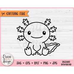 cute sitting axolotl outline svg cut file for cricut silhouette kawaii underwater sea animal axolotl kids iron on vinyl