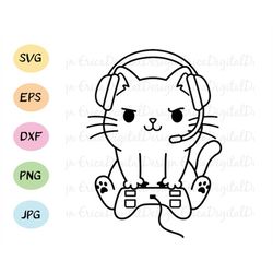 gamer cat svg cut file funny nerd geek cat videogames cutting file gaming cuttable file silhouette cricut vinyl decal st