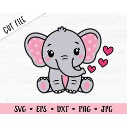 baby elephant svg cute elephant girl cut file sweet elephant baby shower girl shirt baby bodysuit kawaii animal silhouet