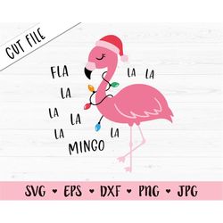 christmas flamingo svg fa la la la cut file funny flamingo santa hat lights baby girl toddler shirt holiday animal cricu