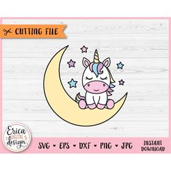 baby unicorn layered svg cut file for cricut silhouette cute magical unicorn on moon clipart png baby shower newborn nur