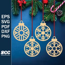 christmas ornaments laser cut files svg, christmas balls tree decorations craft hanging digital download | svg, dxf,