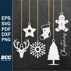 christmas ornaments laser cut files svg, christmas balls tree decorations craft hanging digital download | svg, dxf,