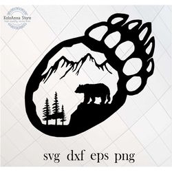 bear paw svg, bear svg, paw svg, nature svg, mountains svg, wild nature svg, forest svg, cut file, silhouette,, svg file