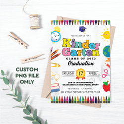 personalized file kindergarten graduation invitation, pre k graduation invitation preschool, digital  |png file