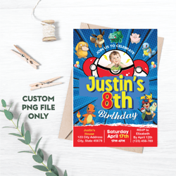 personalized file pokemone birthday invitation, pokemon birthday invitation, pokemon invitation, pikachu |png file