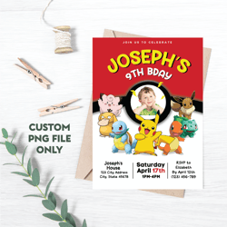 personalized file pokemone birthday invitation with picture, pokemon birthday invitation, pikachu invitation, |png file