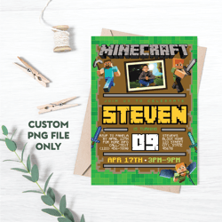 personalized file minecrafter invitation | minecrafter birthday invitations | minecraft birthday party | png file